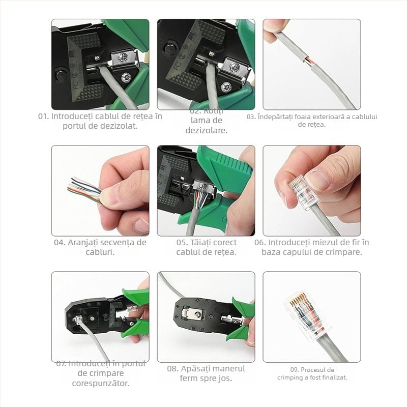 Set de unelte pentru crimpare cablu de rețea RJ45 Cat5/Cat6