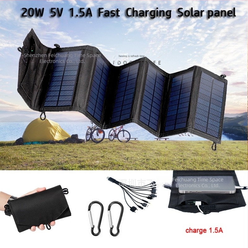 Panou solar portabil 20W, încărcător USB 5V, dimensiuni 180×125×50 mm, celulă fotovoltaică, FCC certificat