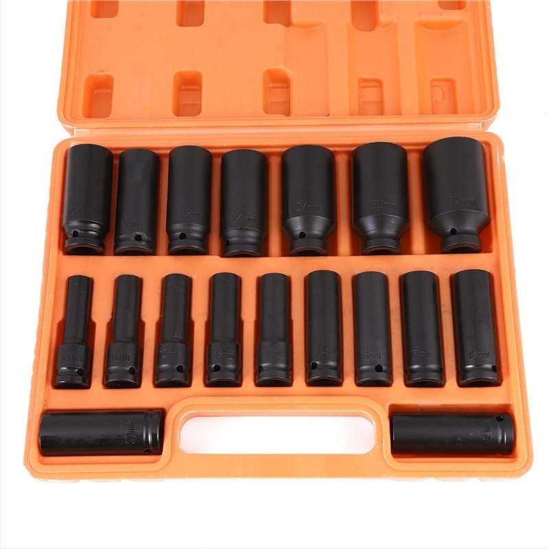 Set chei cu soclu, prelungitor pneumatic, 18 piese, standard metric, greutate 4350