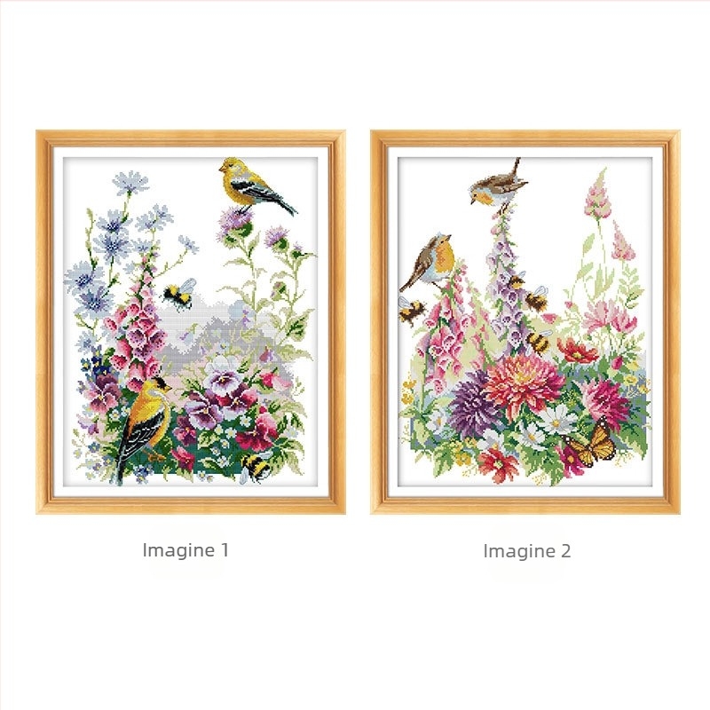 Set de broderie cu cruce: păsări și flori, pânză 11CT, material din bumbac ecologic, pentru sufragerie, dormitor și camera copiilor