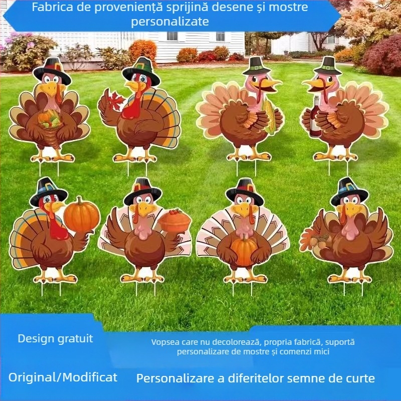 Decorațiune de Ziua Recunoștinței: semn de teren cu curcan și dovleac pentru decor în aer liber, curte — brand 25425, greutate 100 g, neimportat
