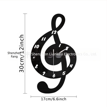 Ceas de perete emoyo, cadru circular din acrilic, design cu notă muzicală, mișcare cuarț cu funcționare silențioasă, Modelul 30503