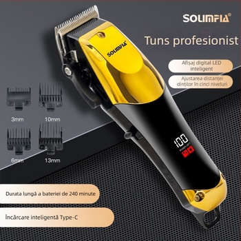 Mașină de tuns păr electrică cu afișaj digital, fără fir, motor cu perii, lame din oțel inoxidabil, baterie încorporată 1000-1200 mAh