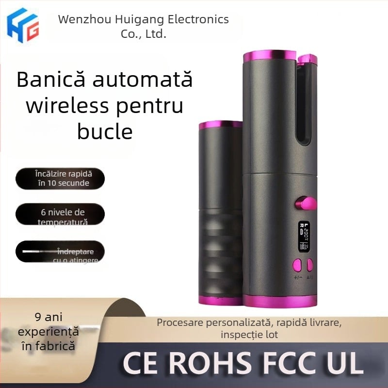 Ondulator cu tambur rotativ, încărcare digitală fără fir, ondulator mini portabil pentru păr, 25W, 5.1V, 10 intervale de temperatură, Carcasă ABS