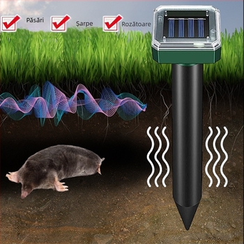 Repelent ultrason solar multiplu de specii pentru grădină – rozătoare, șerpi, păsări, insecte și pisici; Tensiune 1,2 V; Interval ultrasonic 20 s; Carcasă ABS+PP