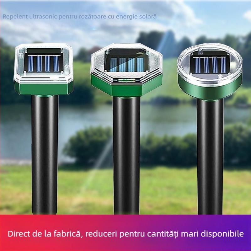 Repelent ultrason solar multiplu de specii pentru grădină – rozătoare, șerpi, păsări, insecte și pisici; Tensiune 1,2 V; Interval ultrasonic 20 s; Carcasă ABS+PP