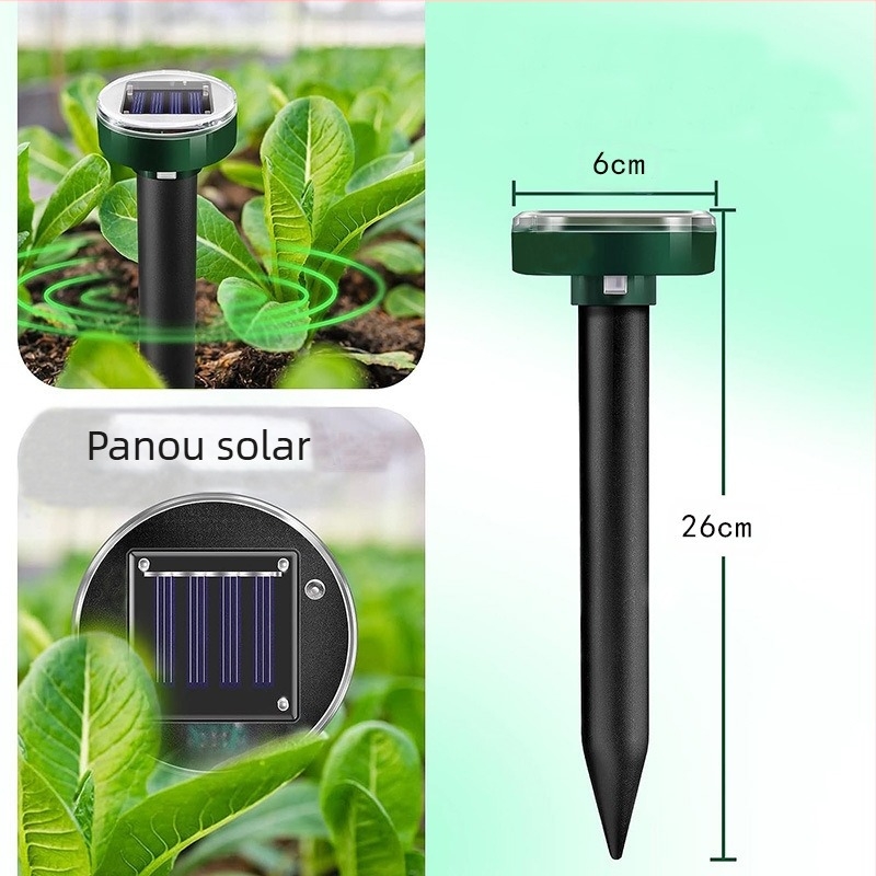 Repelent ultrason solar multiplu de specii pentru grădină – rozătoare, șerpi, păsări, insecte și pisici; Tensiune 1,2 V; Interval ultrasonic 20 s; Carcasă ABS+PP