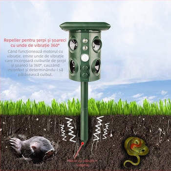 Repeller exterior pentru animale - 12V, 5W, ultrasunete 13,5–45,5 kHz, model 669A, design pe coloană