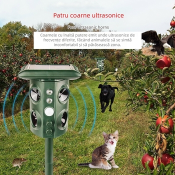 Repeller exterior pentru animale - 12V, 5W, ultrasunete 13,5–45,5 kHz, model 669A, design pe coloană