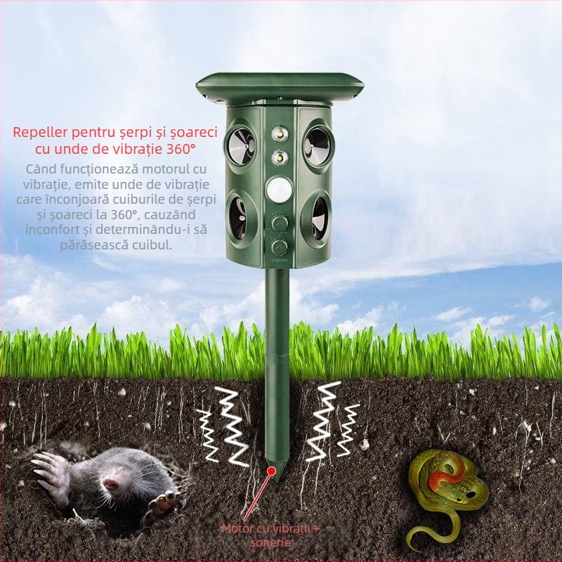 Repeller exterior pentru animale - 12V, 5W, ultrasunete 13,5–45,5 kHz, model 669A, design pe coloană