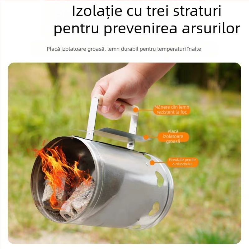 Cilindru de aprindere a cărbunilor pentru grătar — construcție din fier, design modern minimalist
