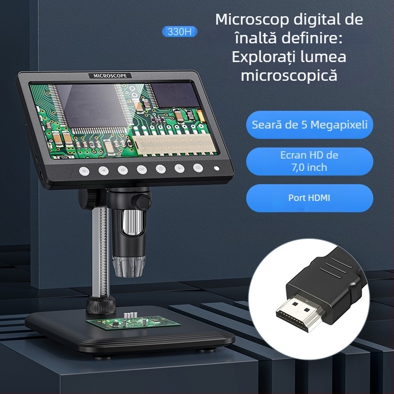 Microscop digital HDMI cu ecran încorporat, mărire 100x, senzor 2 MP, design portabil pentru electronice