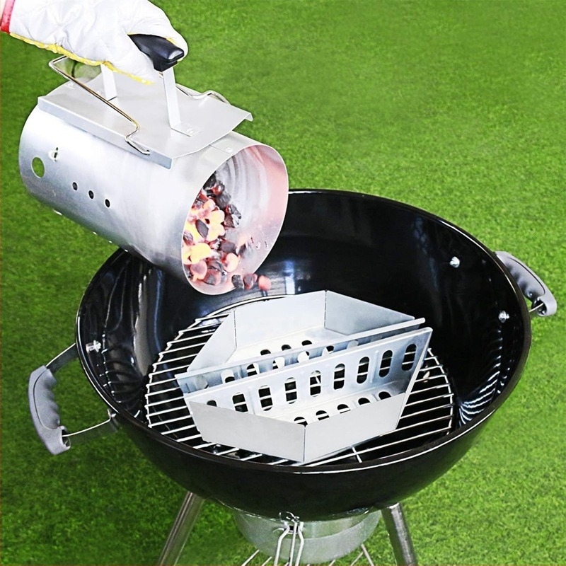 Coș de cărbune pentru grătar în aer liber, cu placă galvanizată, cenușier robust și plasă de carbon – cutie de fum BBQ