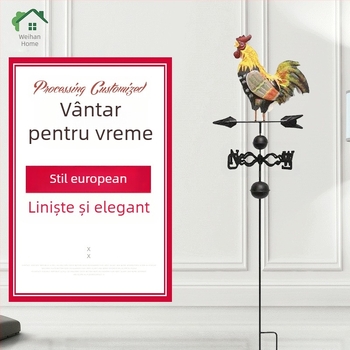 Indicator de vânt din fier forjat, în formă de cocoș, finisaj antic, decor pentru grădină