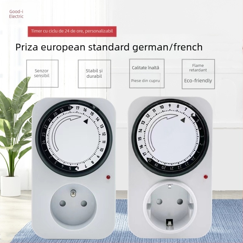Gu Yi priză inteligentă cu temporizator, standard european, ceas mecanic de 24 ore în ciclu, comutare automată pornit/oprit, certificare CE