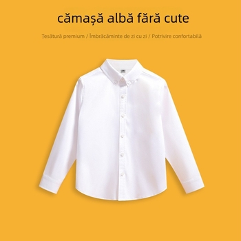 Cămașă pentru copii, unisex, fără călcare, rezistentă la cute, mâneci lungi, guler rever, 80% poliester