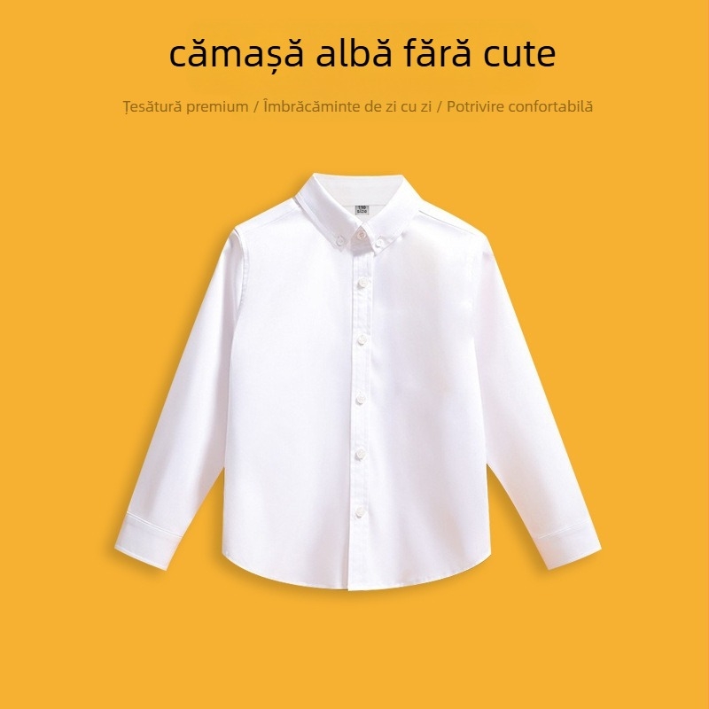 Cămașă pentru copii, unisex, fără călcare, rezistentă la cute, mâneci lungi, guler rever, 80% poliester