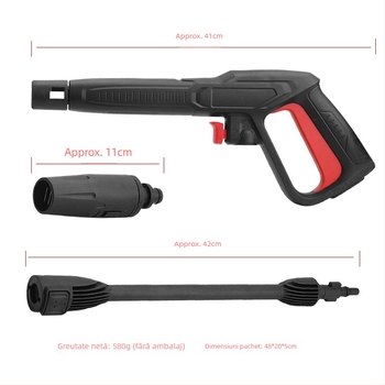 Baojing Pistol de înaltă presiune pentru mașini – cap PA66+30GF, mâner din plastic tehnic, 160 bar / 2320 psi, greutate 600 g, distanță de pulverizare 10