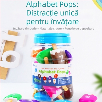 Joc Montessori pentru educație timpurie: potrivire a 26 litere și cifre pe un popsicle de înghețată, pentru copii 3-6 ani, din plastic