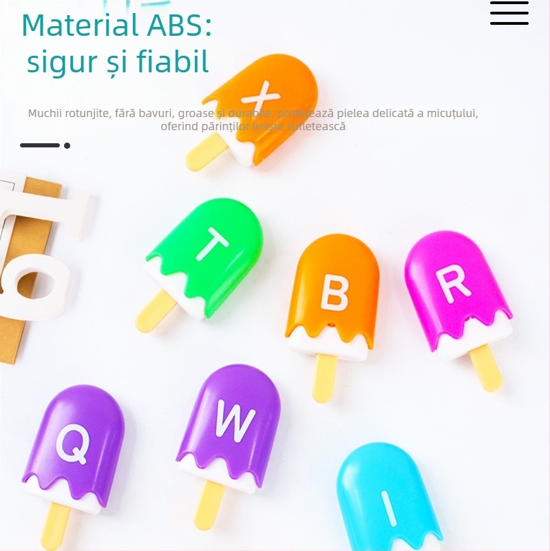 Joc Montessori pentru educație timpurie: potrivire a 26 litere și cifre pe un popsicle de înghețată, pentru copii 3-6 ani, din plastic