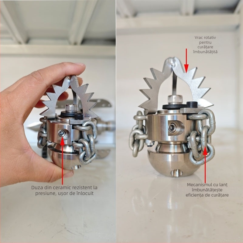 Duza rotativă de înaltă presiune pentru curățarea canalizărilor (oțel inoxidabil) – elimină grăsimea, nămolul și rădăcinile copacilor