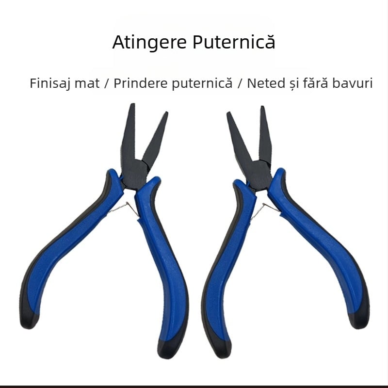 Clește cu nas plat, acoperire teflon și mâner din plastic pentru bijuterii DIY, legare cârlige și tras fir