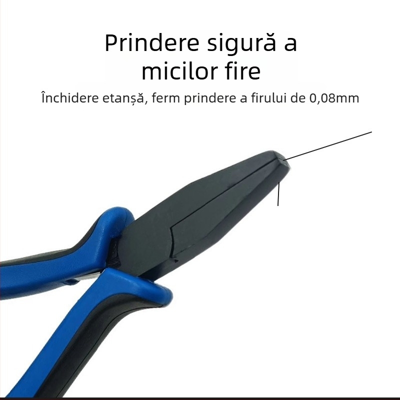 Clește cu nas plat, acoperire teflon și mâner din plastic pentru bijuterii DIY, legare cârlige și tras fir