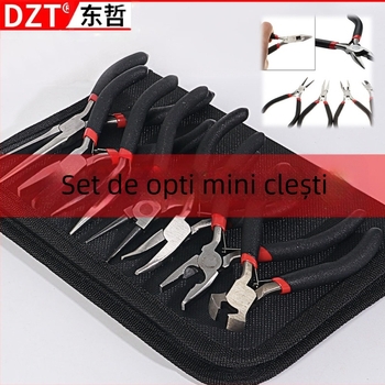 Clește mini cu mâneri acoperite din țesătură și cu capace din plastic, 8 piese pentru asamblare, demontare și instalare (Brand: DZT; Material: oțel 45#; Duritate: înaltă)