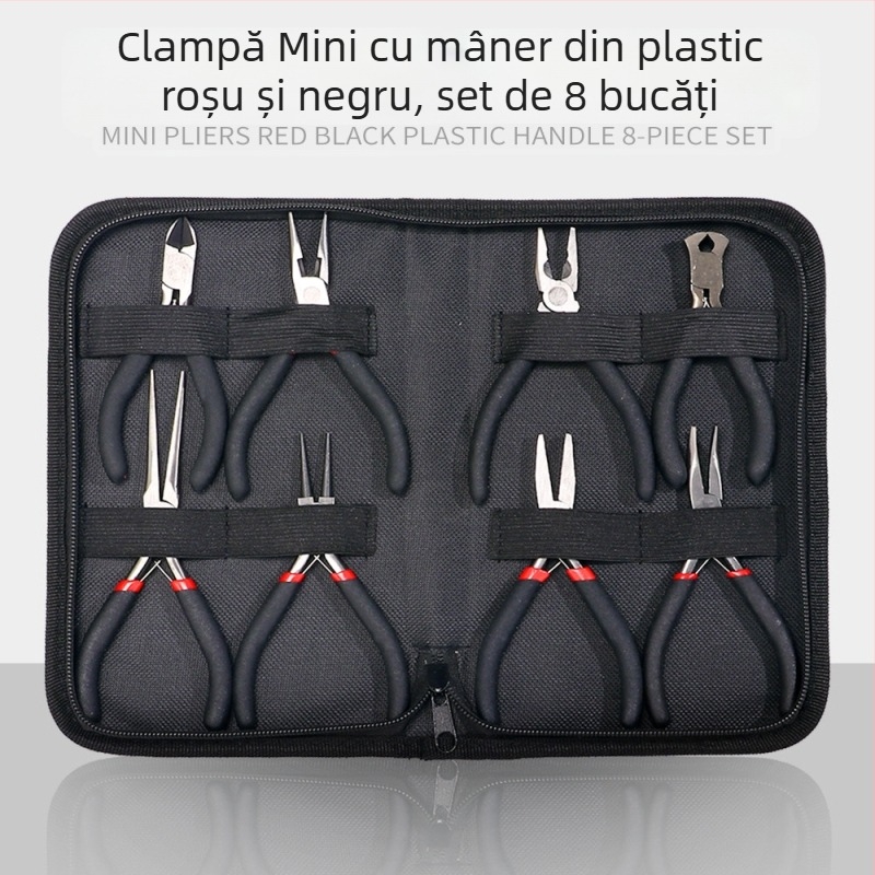 Clește mini cu mâneri acoperite din țesătură și cu capace din plastic, 8 piese pentru asamblare, demontare și instalare (Brand: DZT; Material: oțel 45#; Duritate: înaltă)