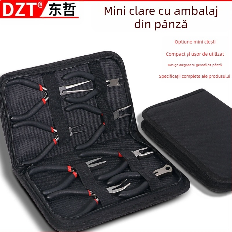 Clește mini cu mâneri acoperite din țesătură și cu capace din plastic, 8 piese pentru asamblare, demontare și instalare (Brand: DZT; Material: oțel 45#; Duritate: înaltă)