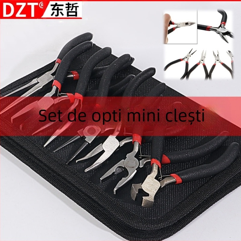 Clește mini cu mâneri acoperite din țesătură și cu capace din plastic, 8 piese pentru asamblare, demontare și instalare (Brand: DZT; Material: oțel 45#; Duritate: înaltă)