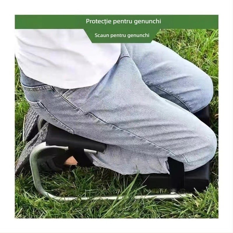 Perna pentru genunchi pentru grădină cu lungime reglabilă; material: aliaj necunoscut; marcă: Alte; economisește efortul