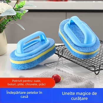 Perie de curățare multifuncțională cu mâner și burete, îngroșată pentru vase și oale - Material: burete; Greutate: 0,036 kg