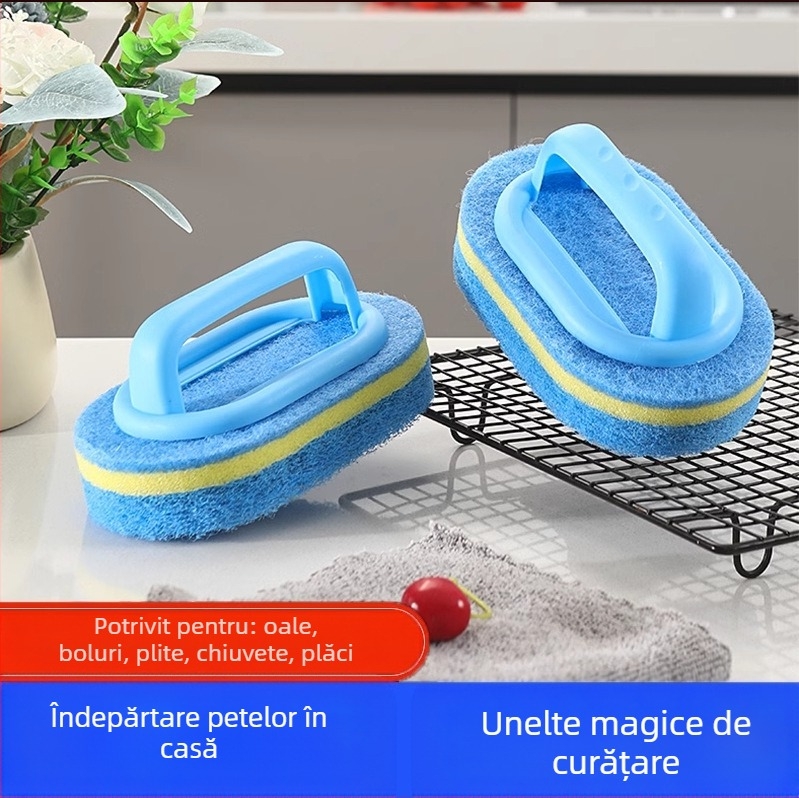 Perie de curățare multifuncțională cu mâner și burete, îngroșată pentru vase și oale - Material: burete; Greutate: 0,036 kg