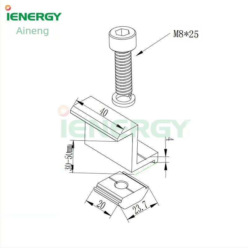 Set de patru piese pentru suporturi de panouri solare, cu presiune laterală și cheie de montaj (aluminiu AL6005-T5)