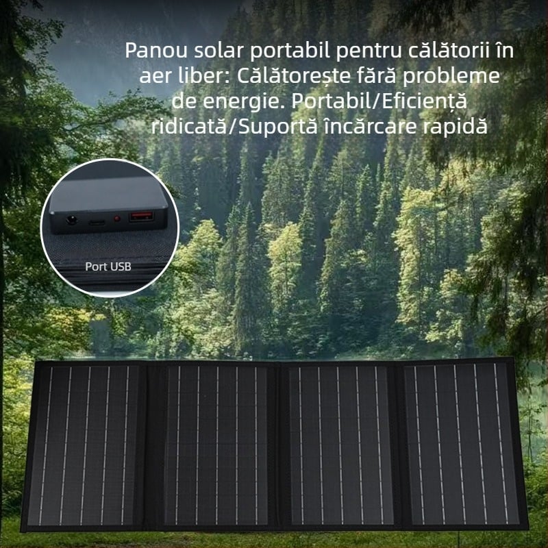 Panou solar pliabil de 40W pentru exterior, ieșire 18V (40W, 18V, exterior, pliabil)