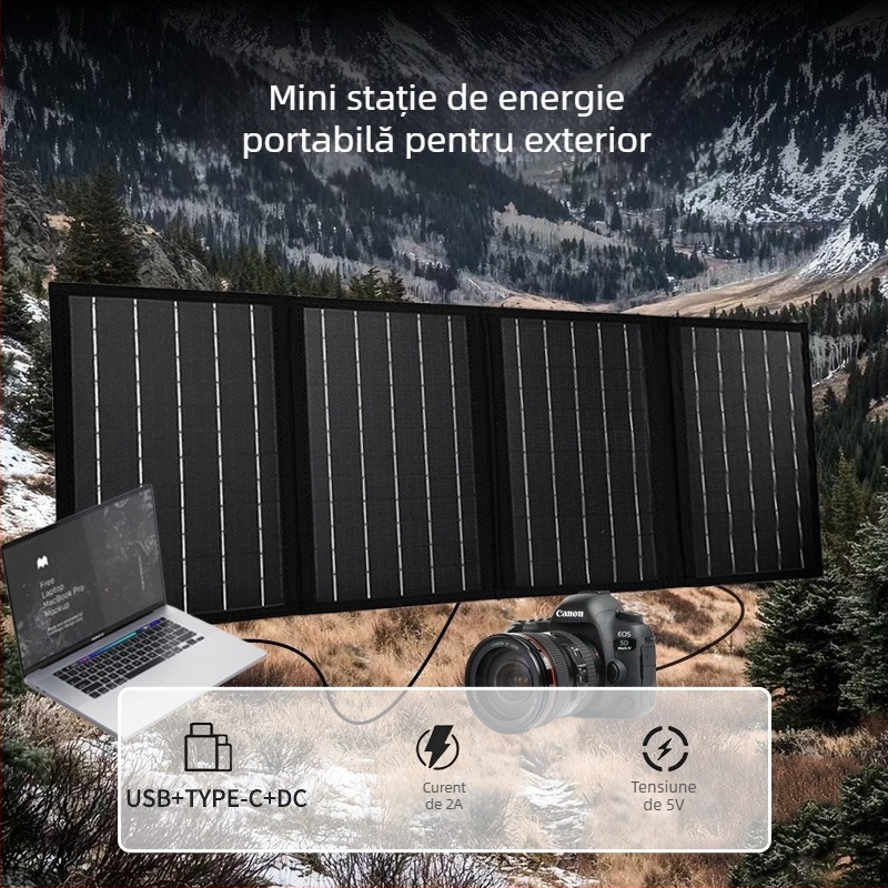 Panou solar pliabil de 40W pentru exterior, ieșire 18V (40W, 18V, exterior, pliabil)