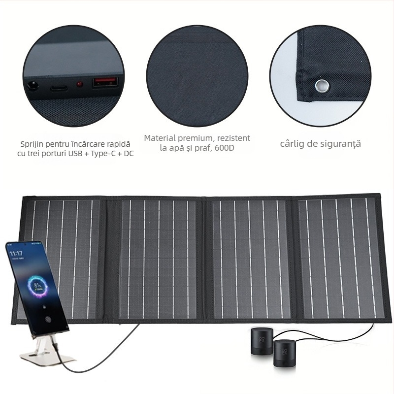 Panou solar pliabil de 40W pentru exterior, ieșire 18V (40W, 18V, exterior, pliabil)