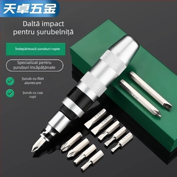 Set de șurubelnițe cu impact, cu biti pentru extragerea șuruburilor ruginite, din oțel crom-molibden, magnetic