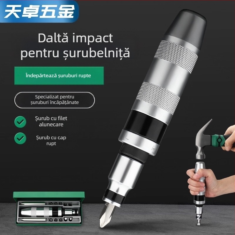 Set de șurubelnițe cu impact, cu biti pentru extragerea șuruburilor ruginite, din oțel crom-molibden, magnetic