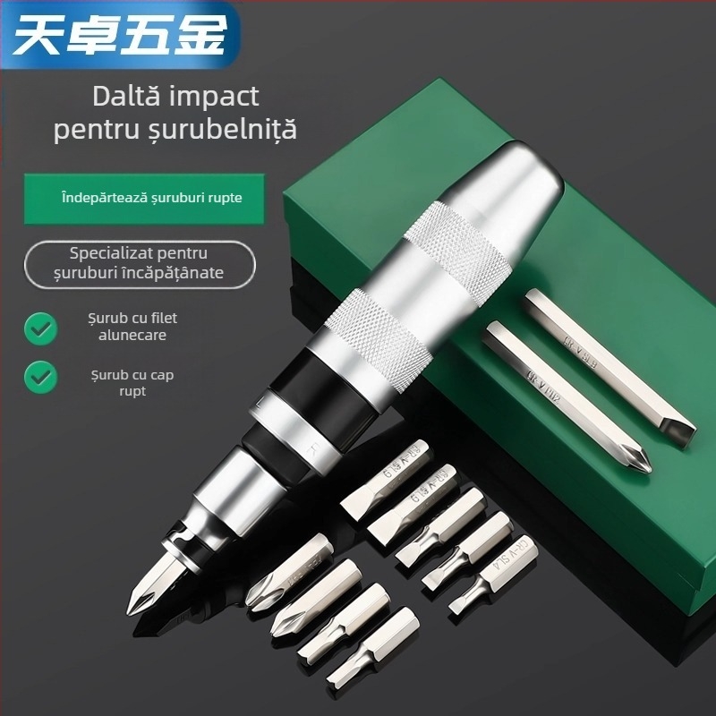 Set de șurubelnițe cu impact, cu biti pentru extragerea șuruburilor ruginite, din oțel crom-molibden, magnetic