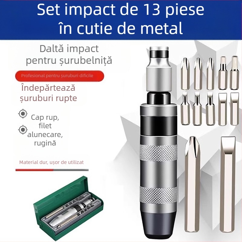 Set de șurubelnițe cu impact, cu biti pentru extragerea șuruburilor ruginite, din oțel crom-molibden, magnetic