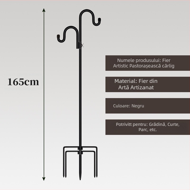 Suport pentru lampă de grădină din fier – gros, detașabil, anticoroziv, cu design geometric, ambalat într-o cutie de lemn
