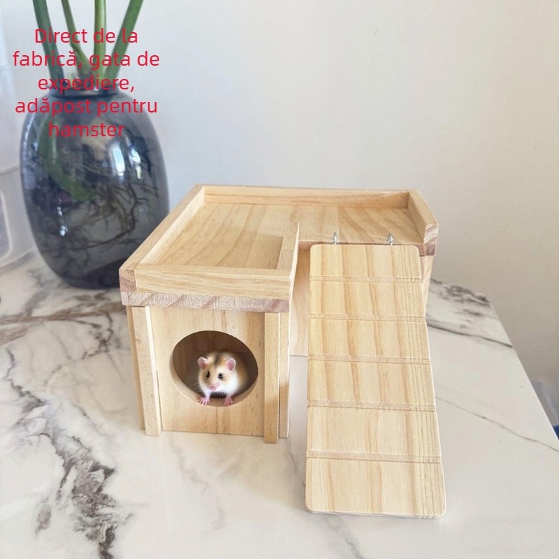 Casă din lemn pentru hamster, cu scară, platformă și tunel labirint - MUxun accesorii pentru hamster, greutate 530 g