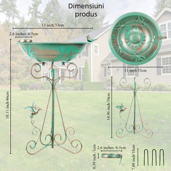 Vas decorativ din fier pentru hrănire și baie de apă a păsărilor, decor de grădină și ghiveci exterior - material: fier - execuție: semi-artizanală și semi-mecanică - greutate: 1,6 kg