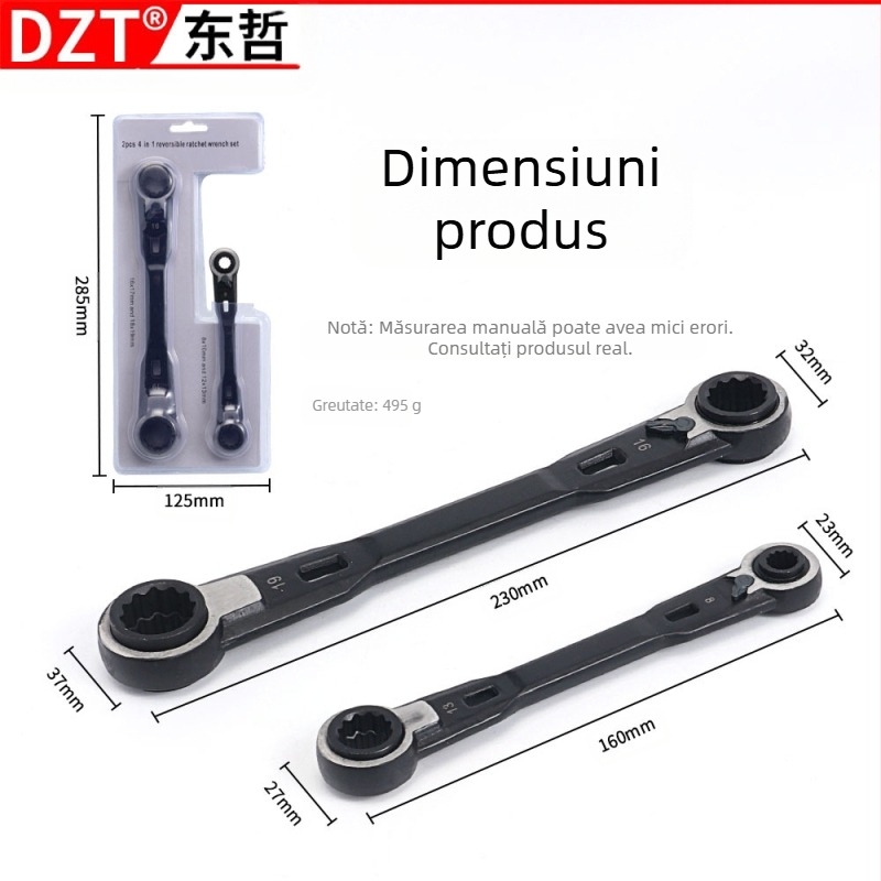 Set de instrumente din două piese cu ratchet wrench, cheie cu capete duble (double-head spanner) și cheie Torx pentru reparații la mașini – multifuncțional