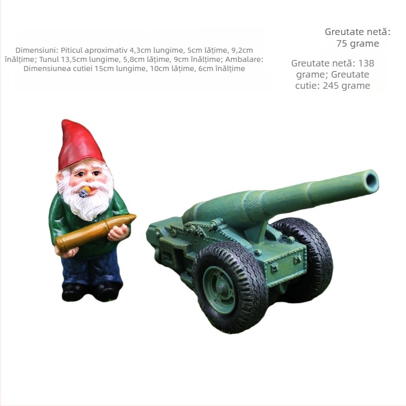 Figurină din rășină pentru grădină cu tun – temă militară, decor pentru micro-peisaj de grădină