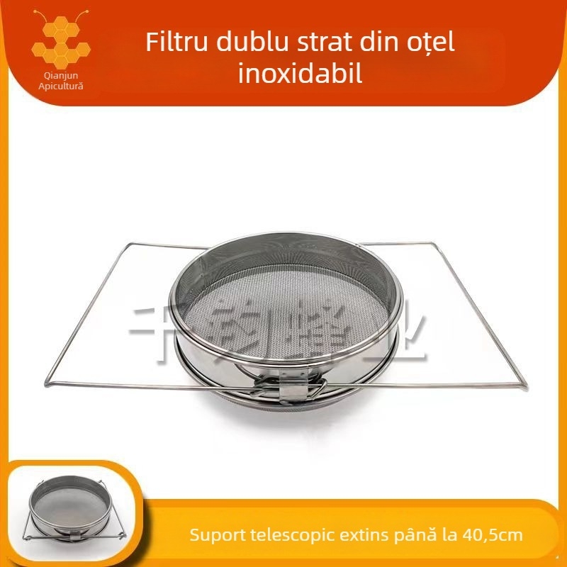 Filtru din oțel inoxidabil dublu strat pentru miere, plasă de filtrare cu suport reglabil pentru apicultură