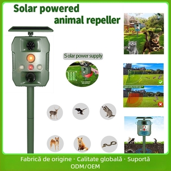Repelent ultrasonic pentru animale, exterior, model ZS-618, 5V, 13.5–28.5 kHz, 1W, LED lumină intermitentă