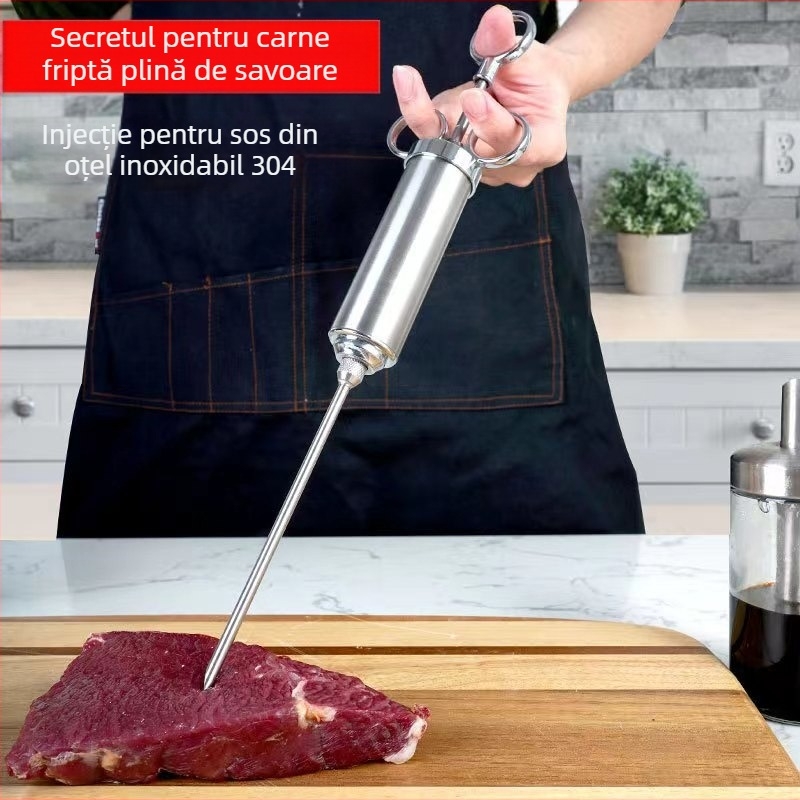 Injecție pentru marinare a curcanului, oțel inoxidabil 304, capacitate 2 oz, set de ace